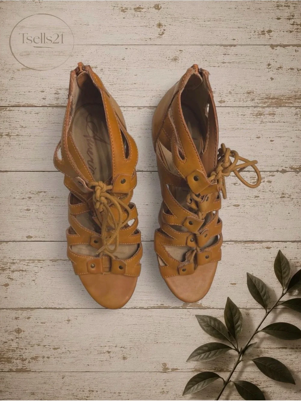 American Rag Tan Lace-Up Wedge Sandals - Size 8